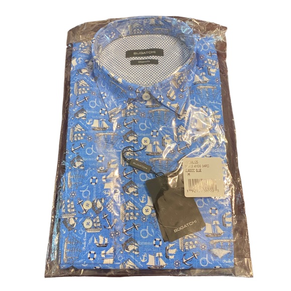 Bugatchi Shaped Fit Nautical Button Down Shirt - Picture 2 of 7